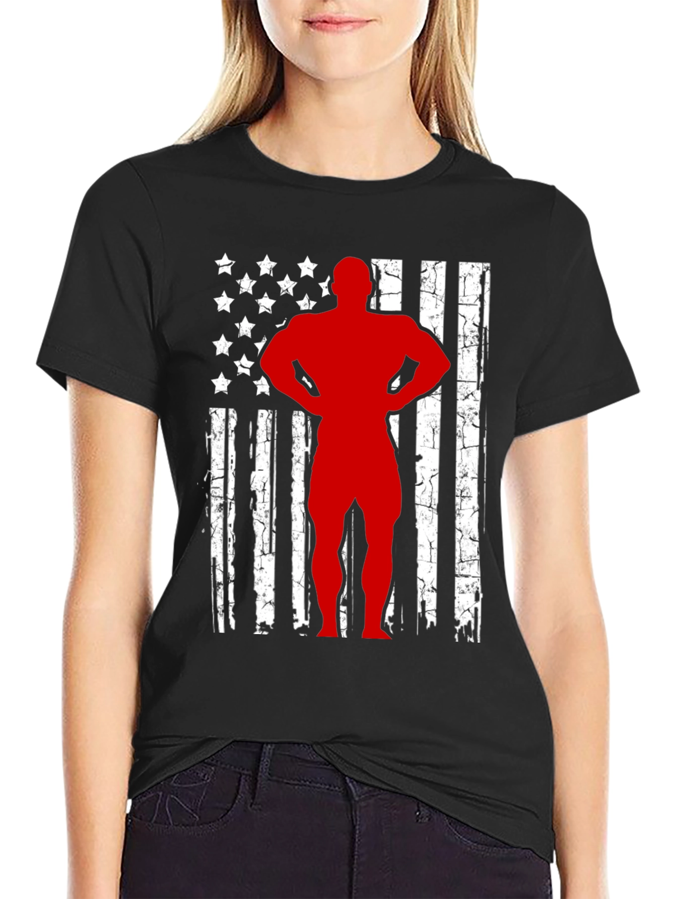 American Flag Bodybuilder Graphic T-Shirt