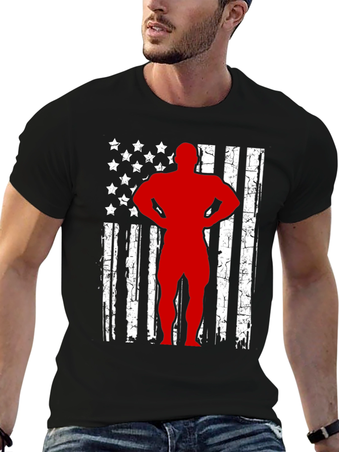 American Flag Bodybuilder Graphic T-Shirt