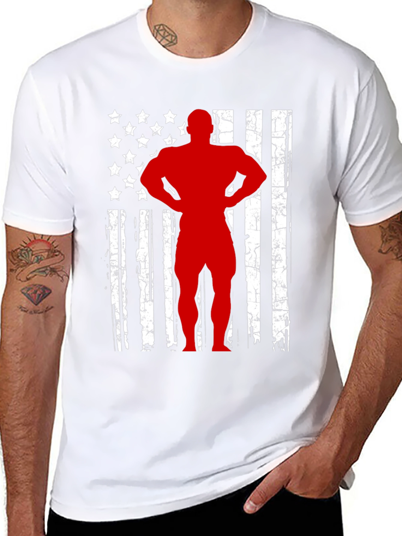 American Flag Bodybuilder Graphic T-Shirt