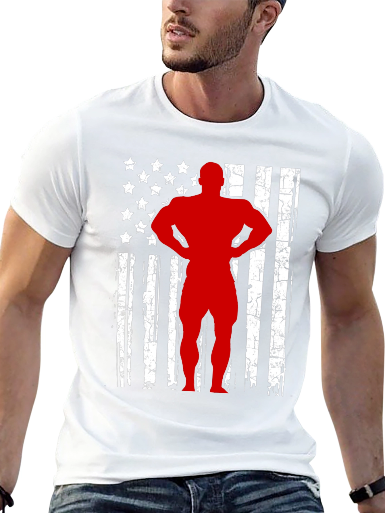 American Flag Bodybuilder Graphic T-Shirt
