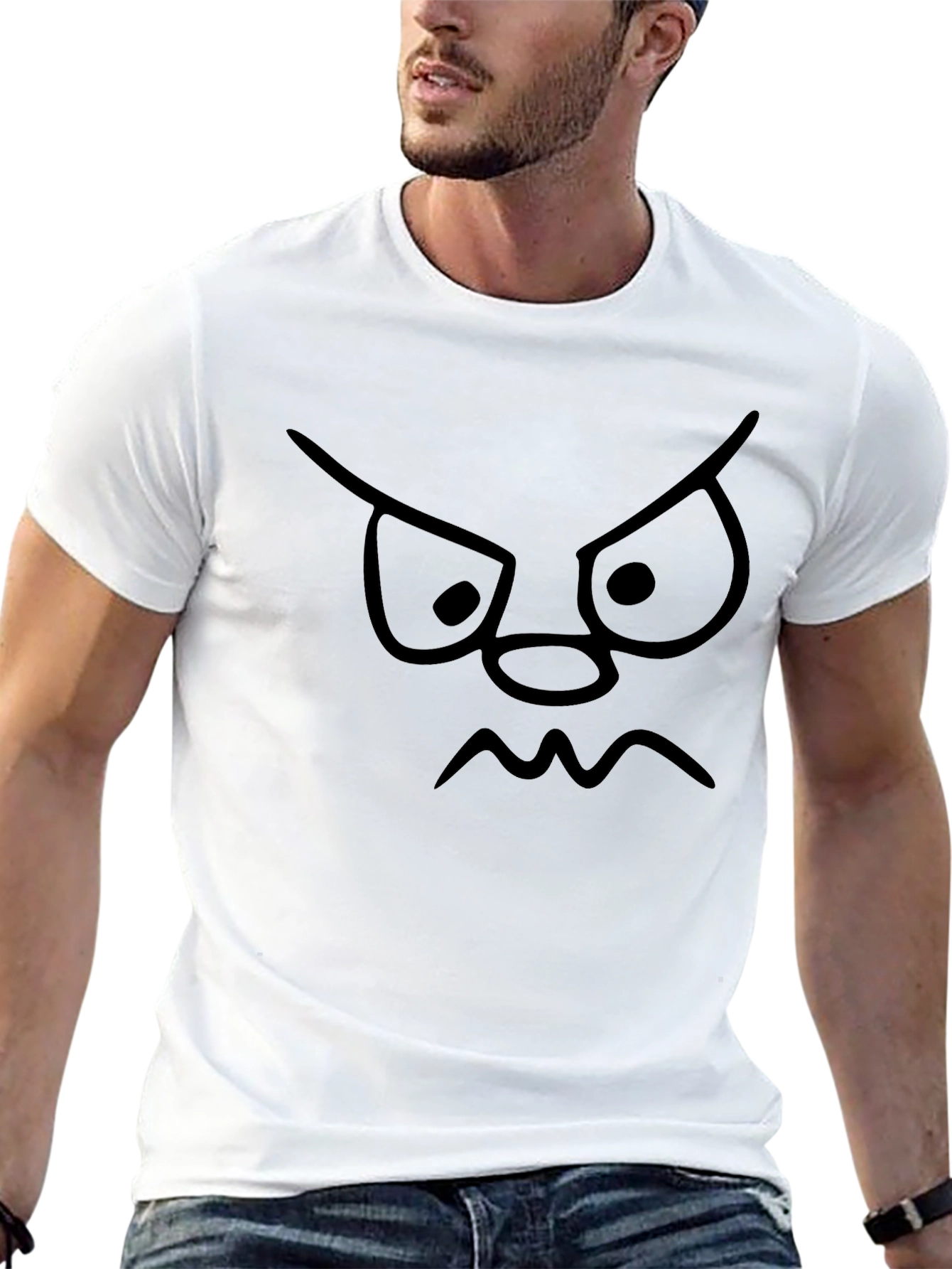 Angry Face Black T-Shirt - Funny Cartoon Graphic Tee
