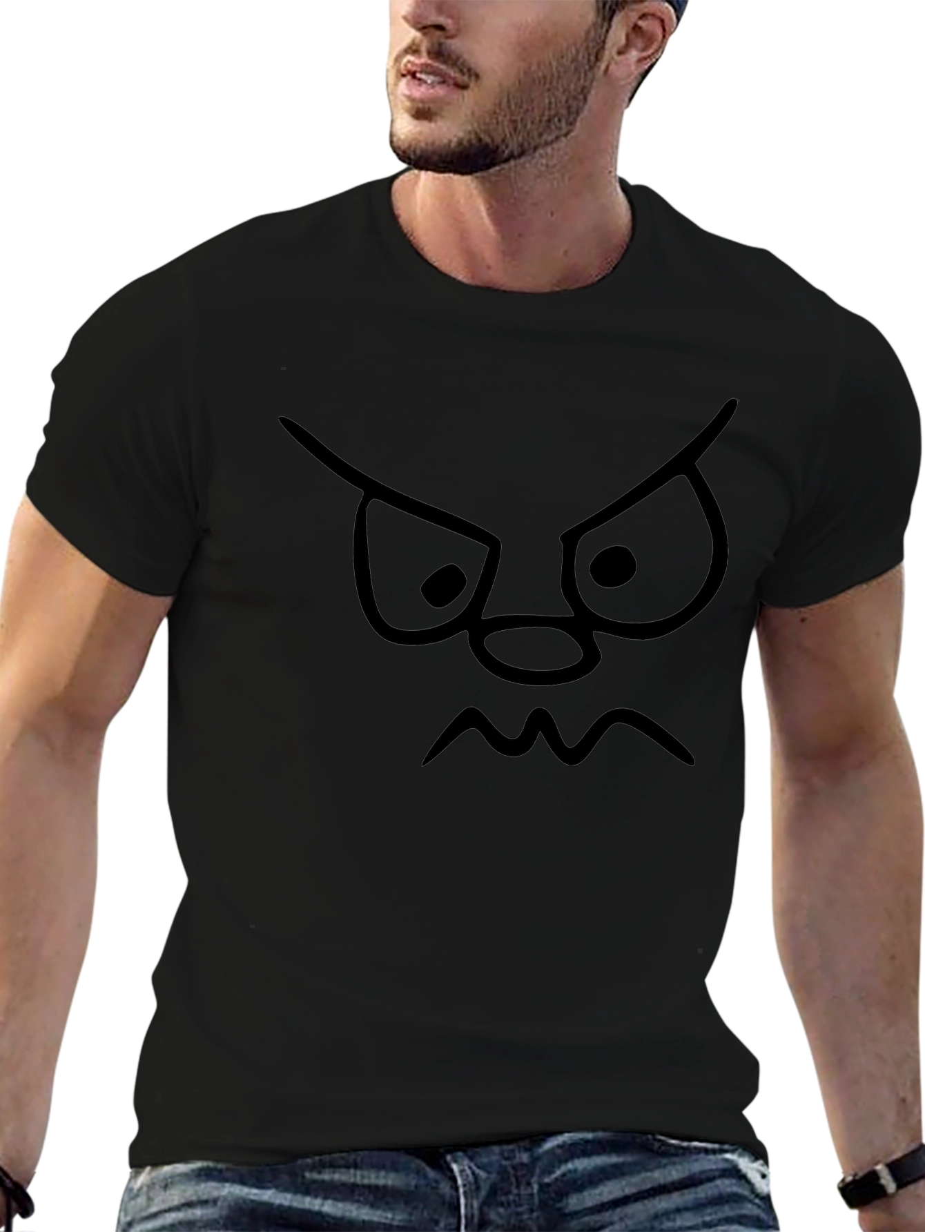 Angry Face Black T-Shirt - Funny Cartoon Graphic Tee
