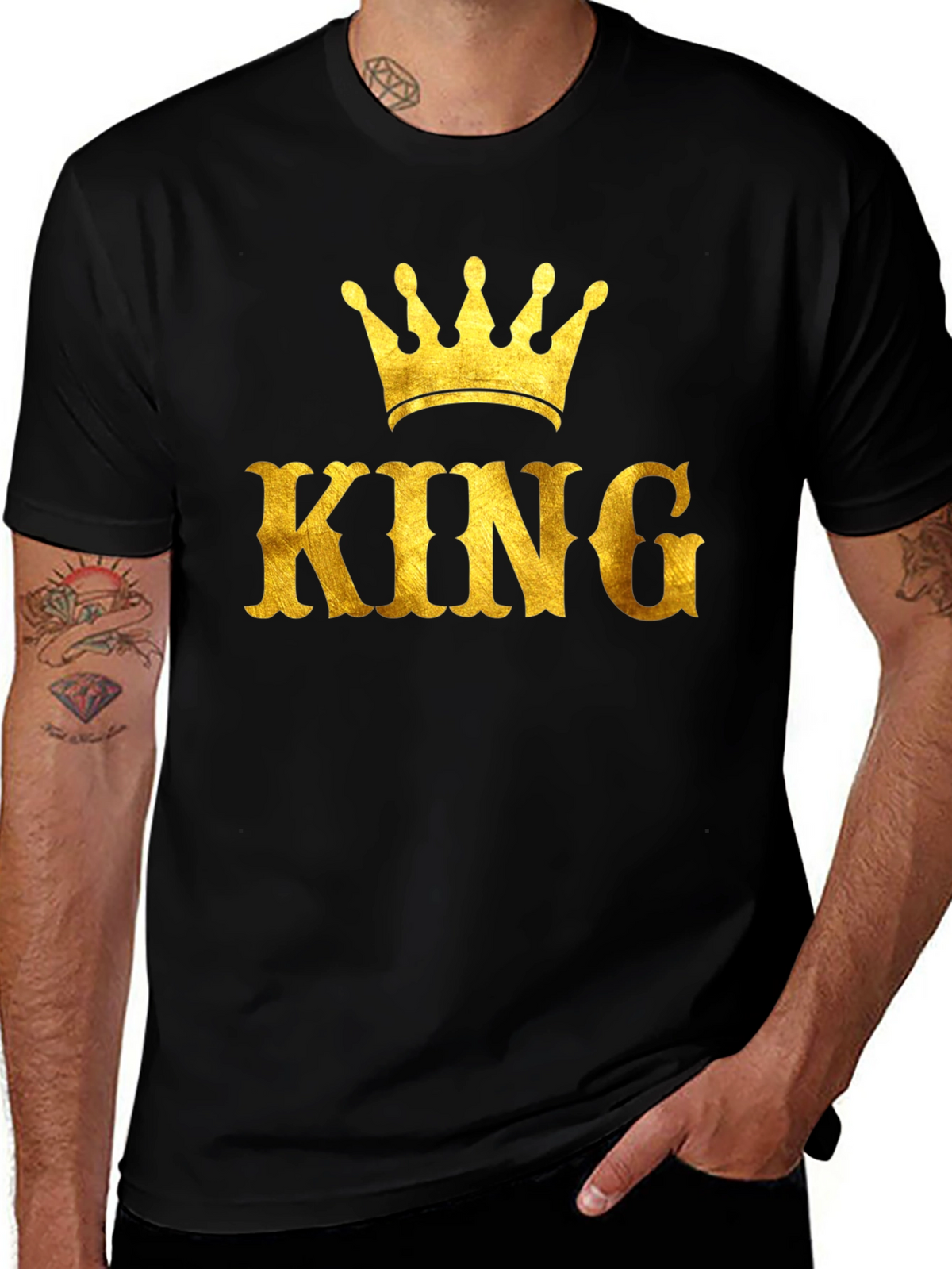 King Crown Gold Print Black T-Shirt