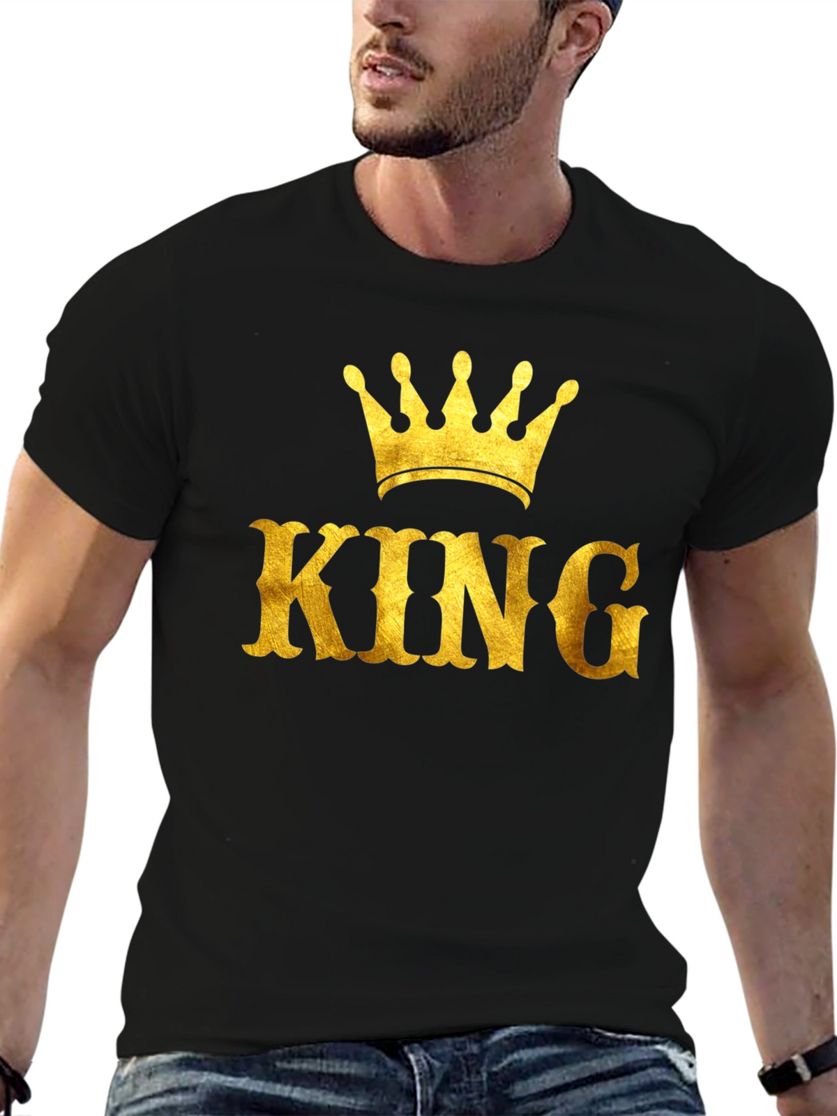 King Crown Gold Print Black T-Shirt