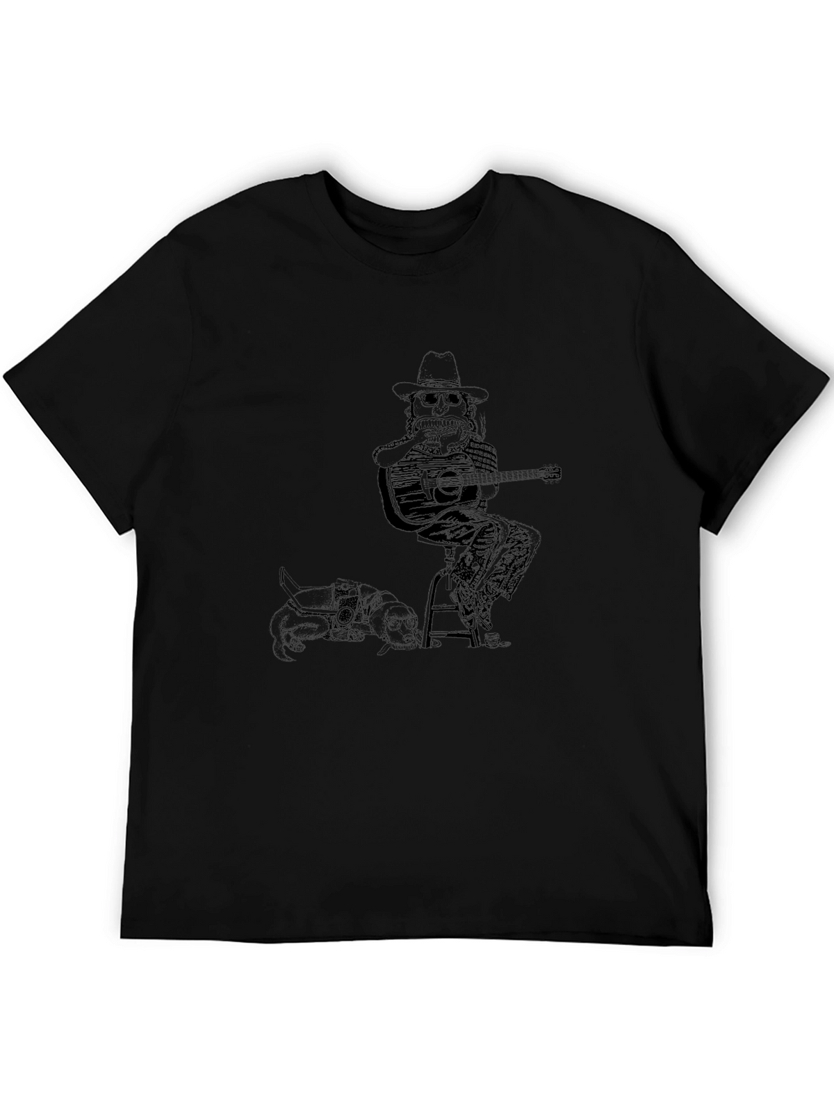 Musician & Dog Graphic T-Shirt - Unisex Black Tee