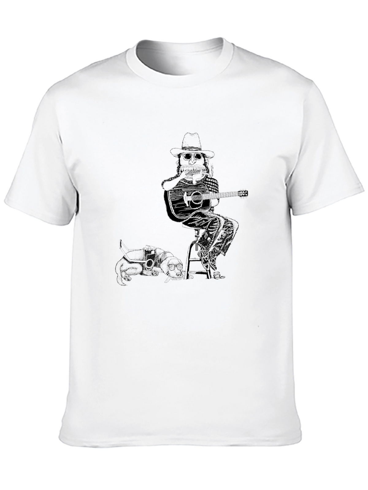 Musician & Dog Graphic T-Shirt - Unisex Black Tee