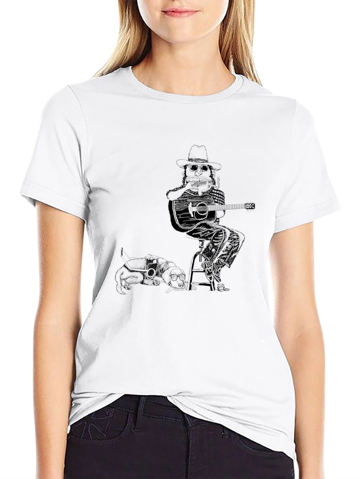 Musician & Dog Graphic T-Shirt - Unisex Black Tee
