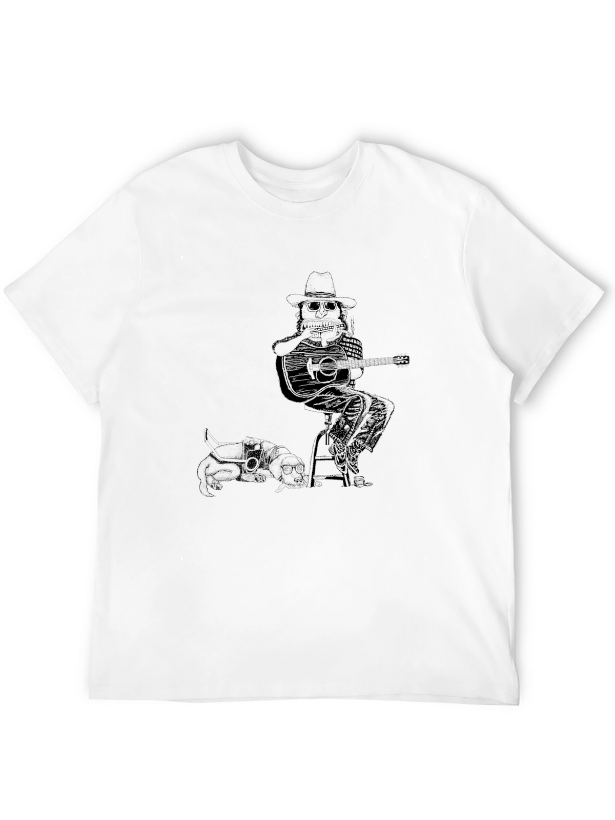 Musician & Dog Graphic T-Shirt - Unisex Black Tee