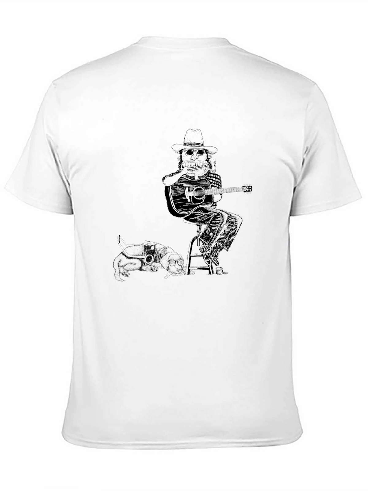 Musician & Dog Graphic T-Shirt - Unisex Black Tee