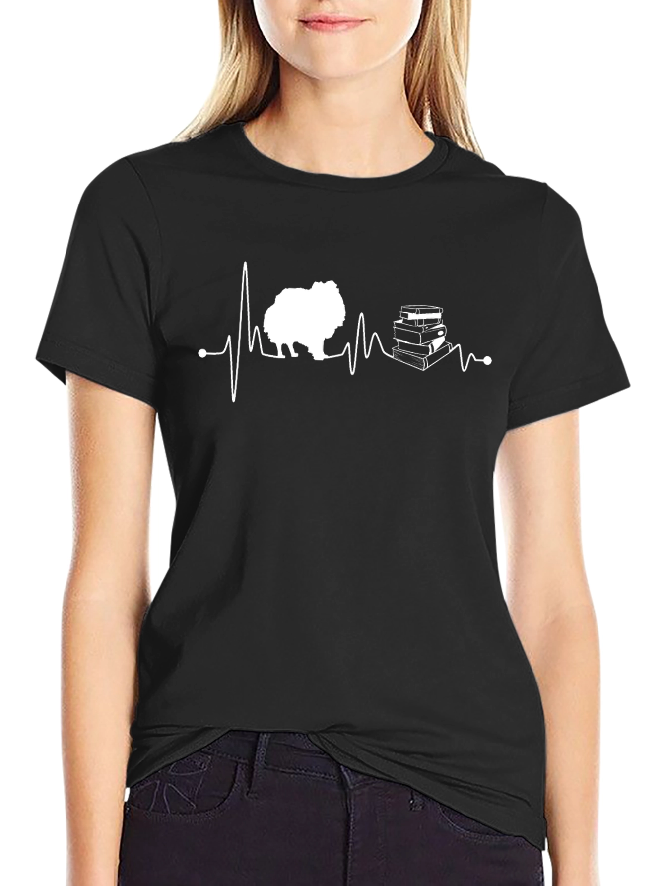 Dog & Books Heartbeat T-Shirt
