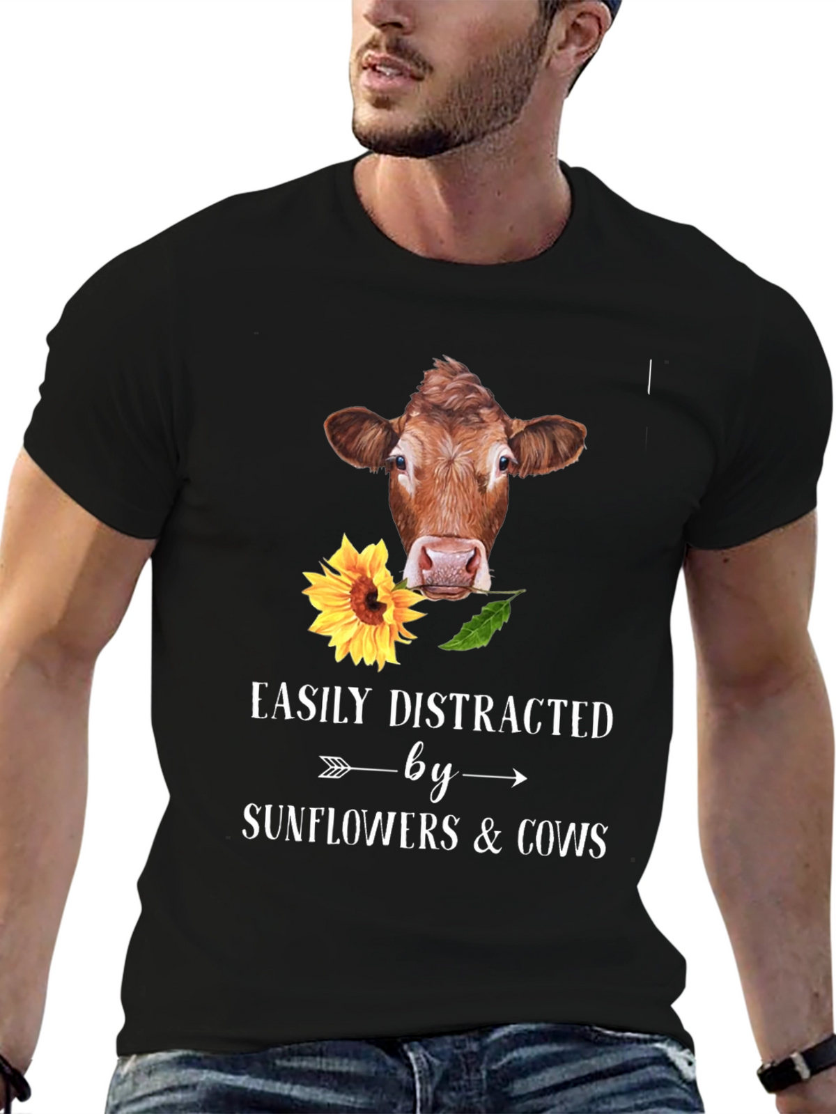 Easily Distracted By Cows & Sunflowers T-Shirt
