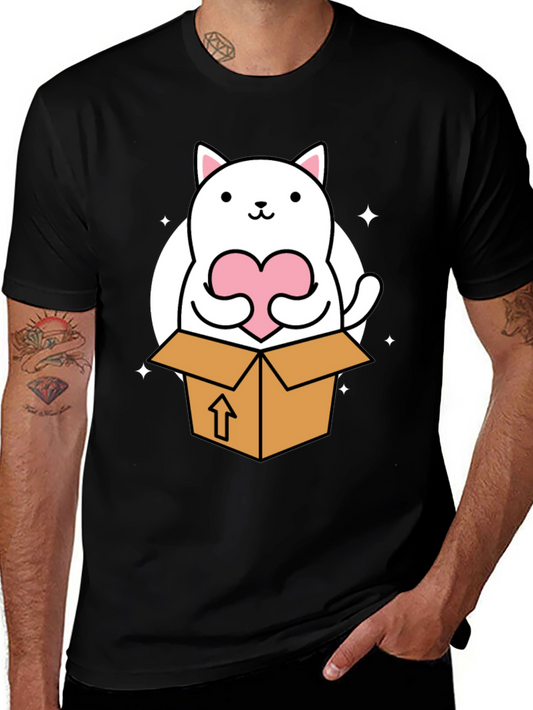 Cute Cat in Box Holding Heart T-Shirt
