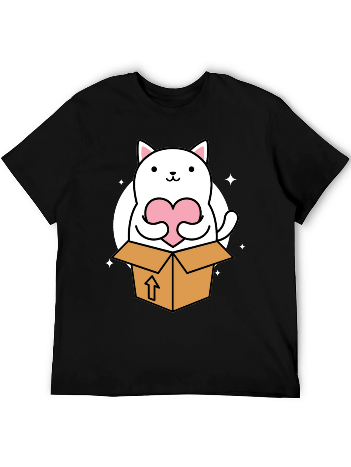Cute Cat in Box Holding Heart T-Shirt