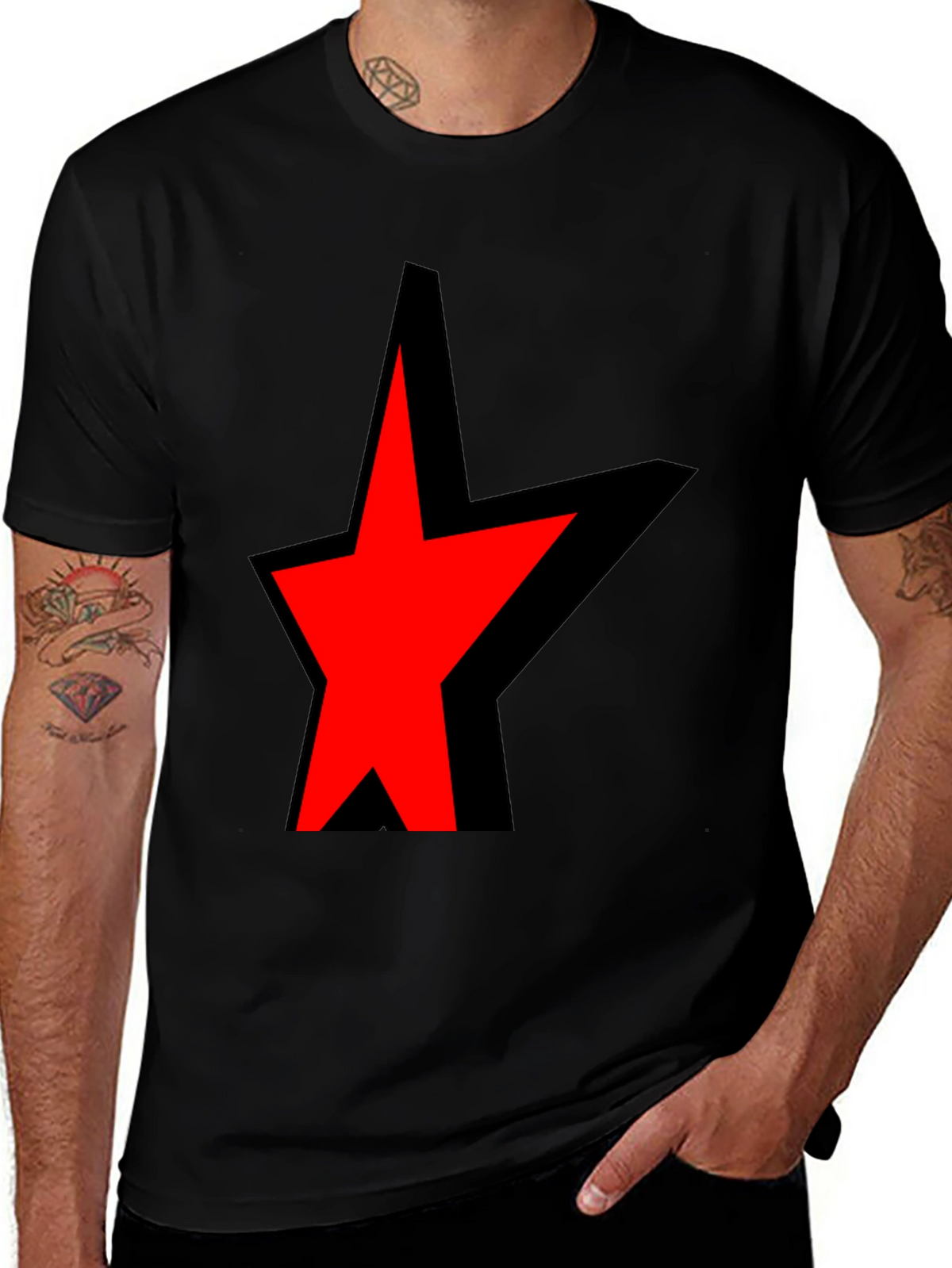 Bold Star Graphic Tee - Black Cotton Blend