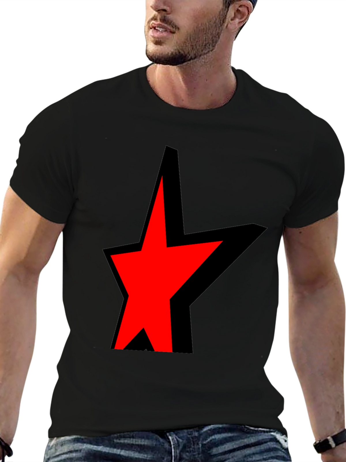 Bold Star Graphic Tee - Black Cotton Blend