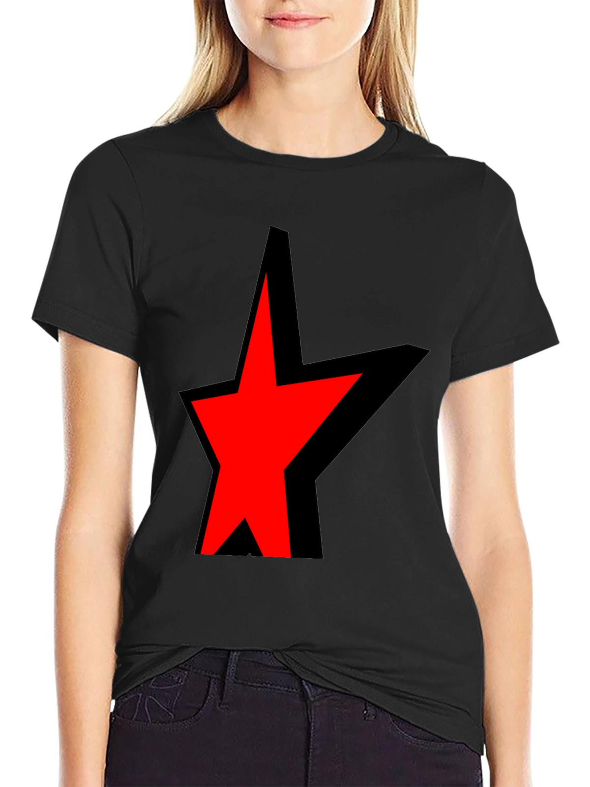 Bold Star Graphic Tee - Black Cotton Blend