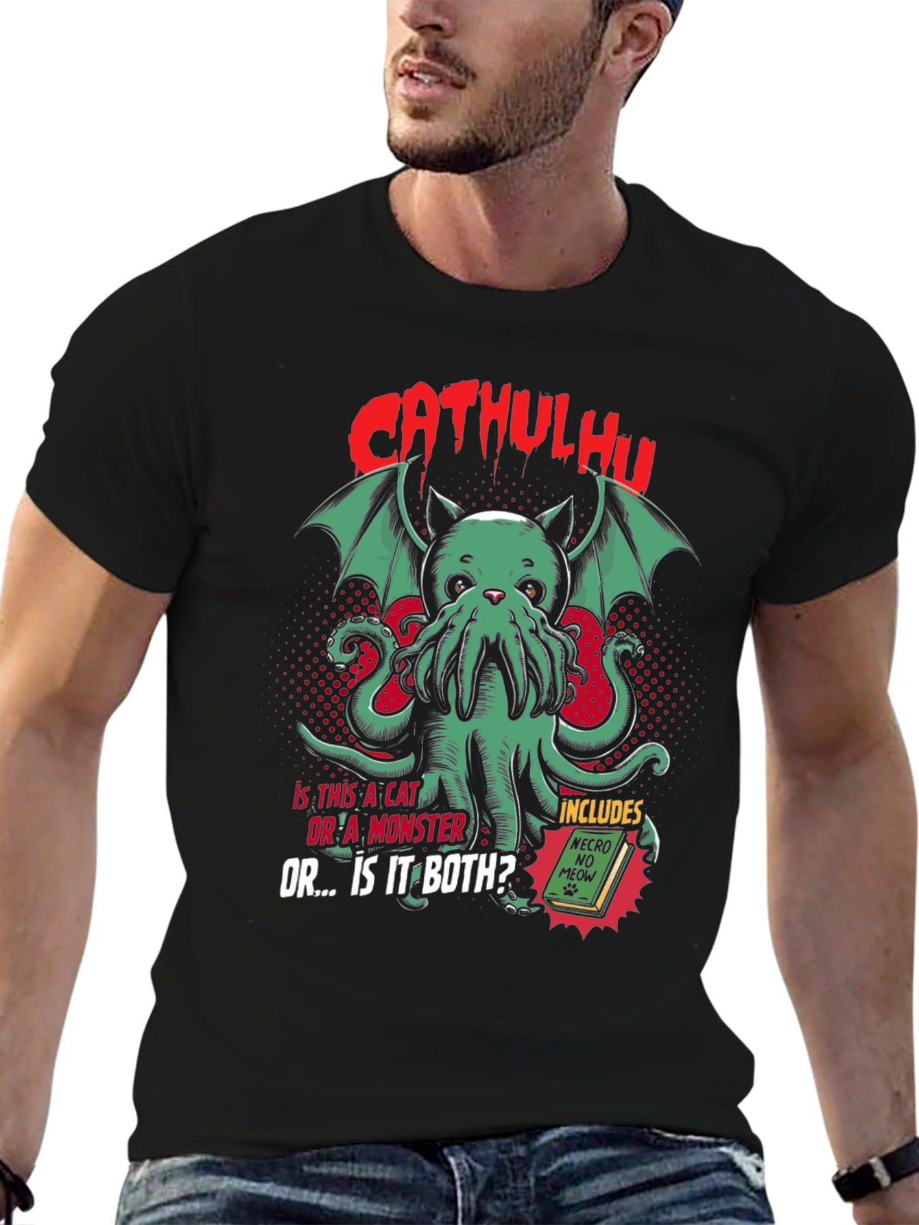CATHULHU Graphic T-Shirt - Cat Monster Design