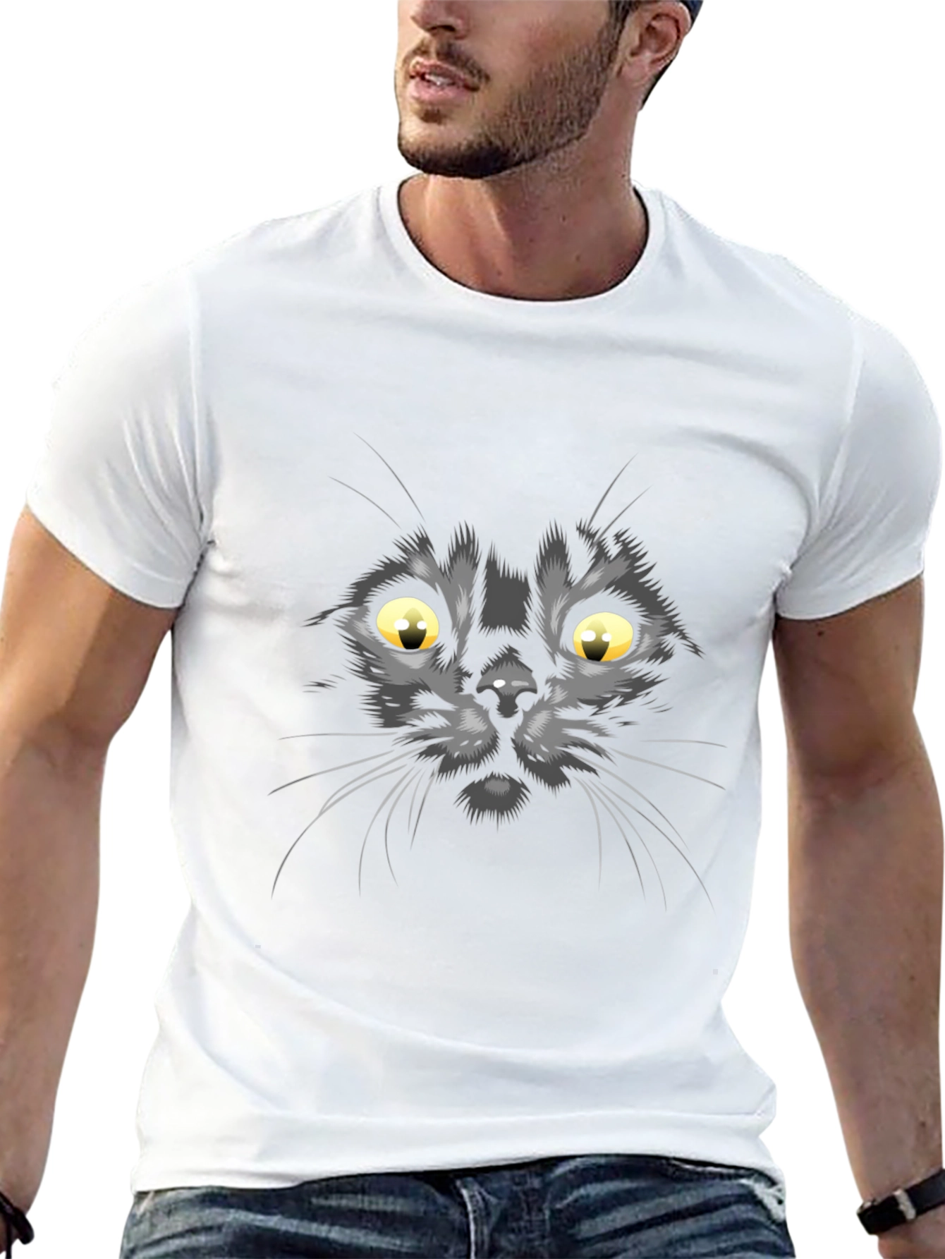 Black Cat Face Graphic T-Shirt