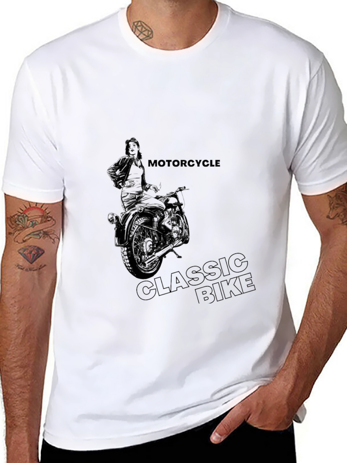 Motorcycle Classic Bike Graphic Tee - Black