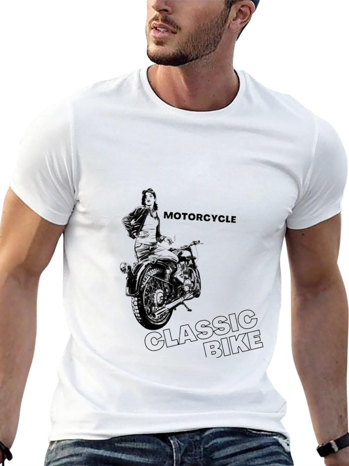 Motorcycle Classic Bike Graphic Tee - Black