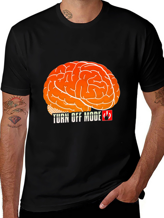 Turn Off Mode Brain Graphic Tee - Black Cotton T-Shirt