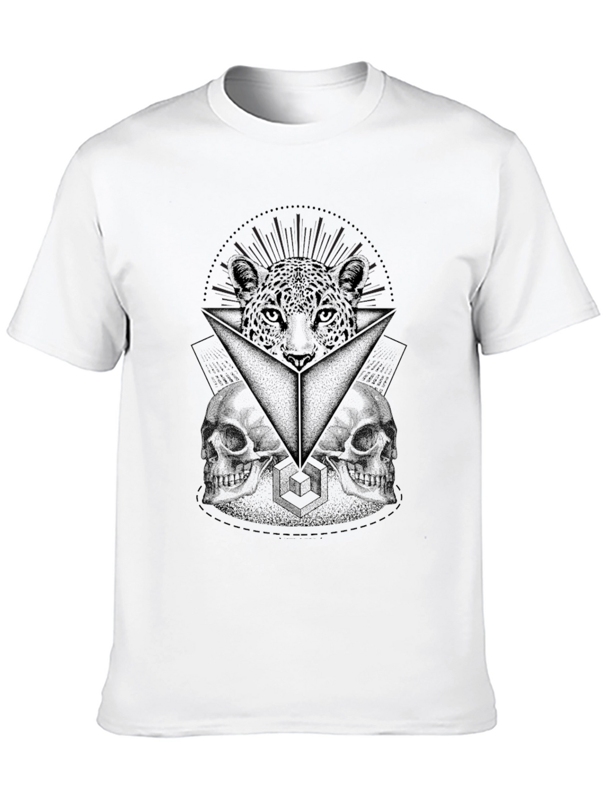 Graphic Print T-Shirt: Leopard & Skulls