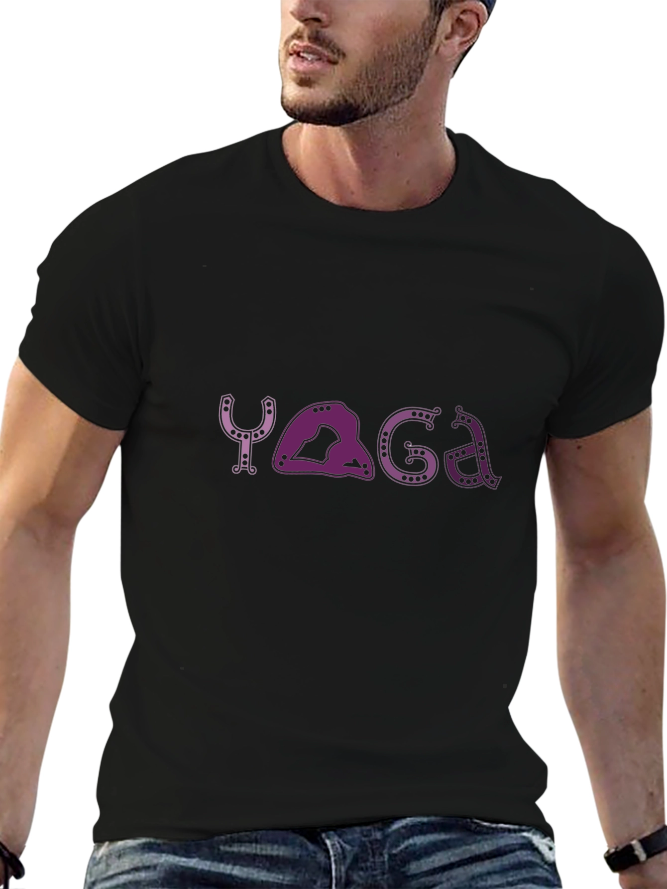 Yoga Pose Graphic Tee - Black Relaxed Fit