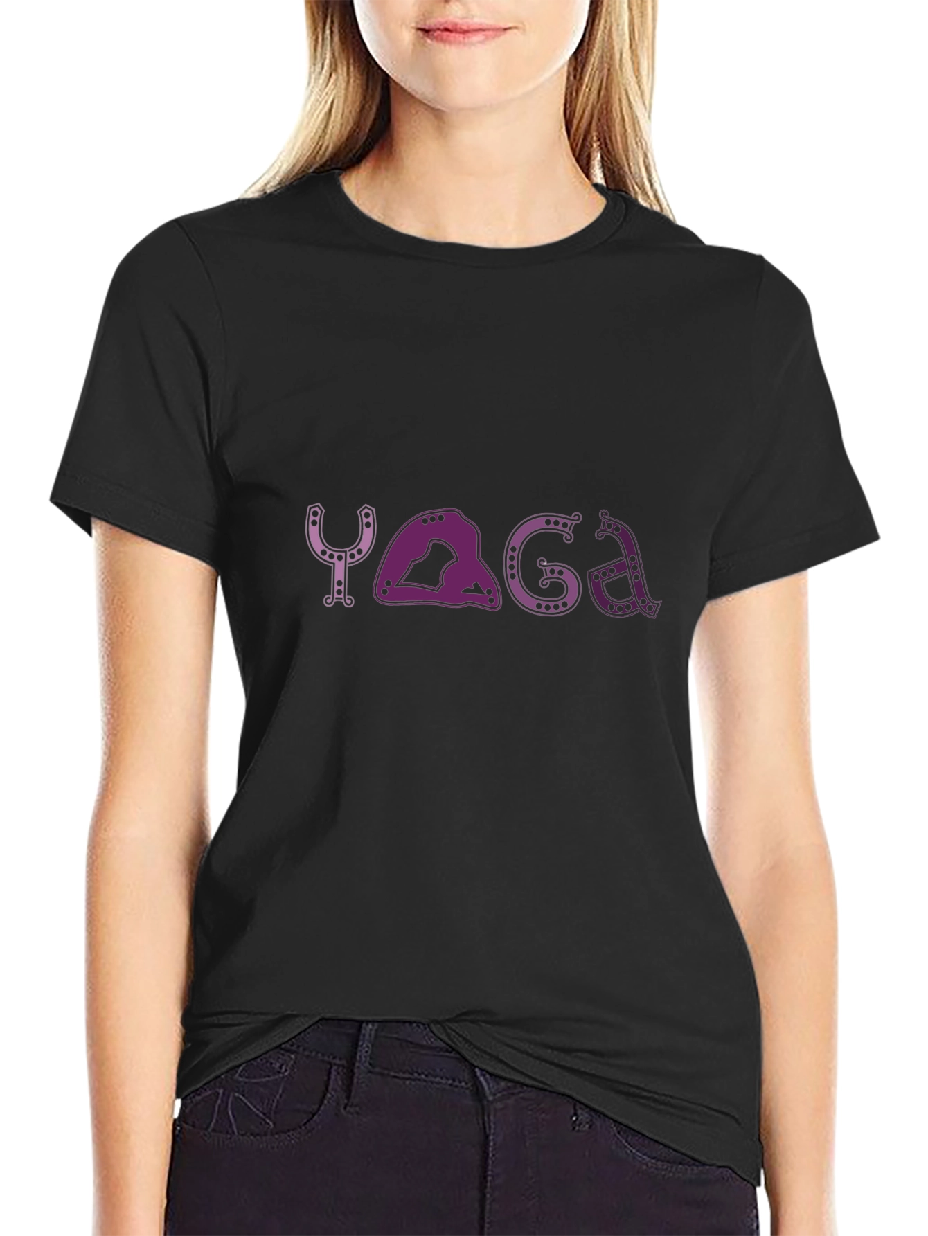 Yoga Pose Graphic Tee - Black Relaxed Fit