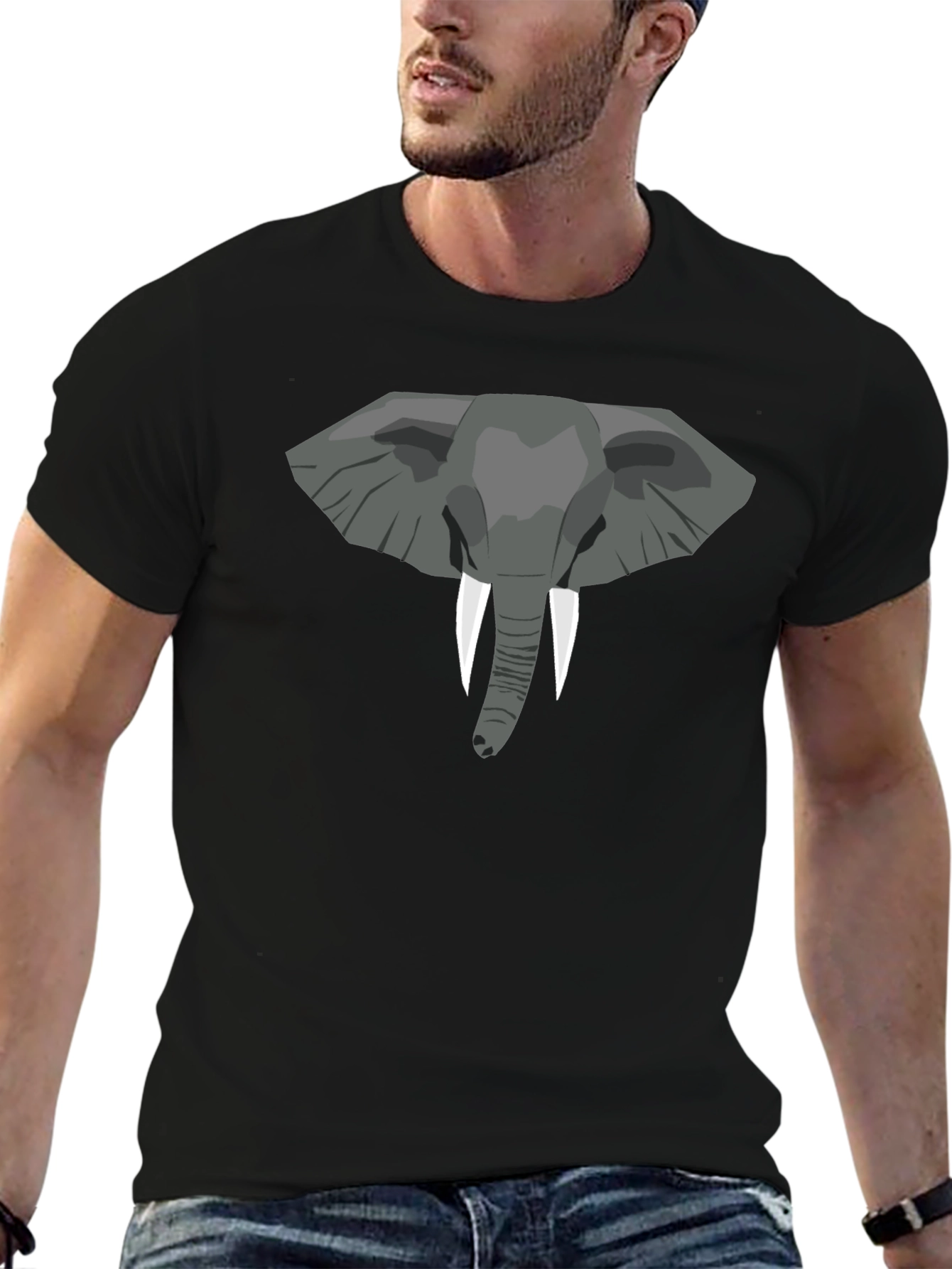 Elephant Graphic Tee - Black Cotton T-Shirt