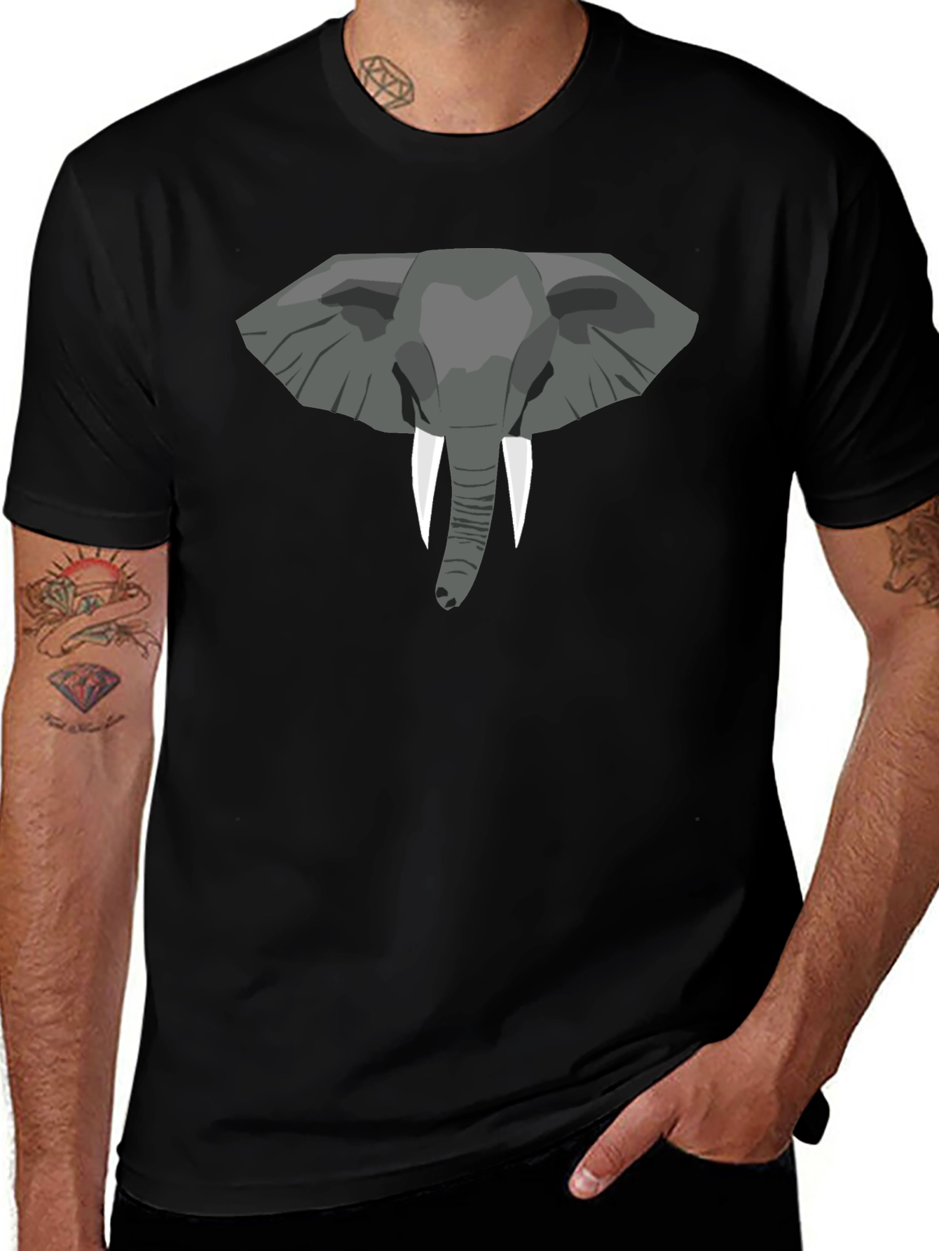 Elephant Graphic Tee - Black Cotton T-Shirt