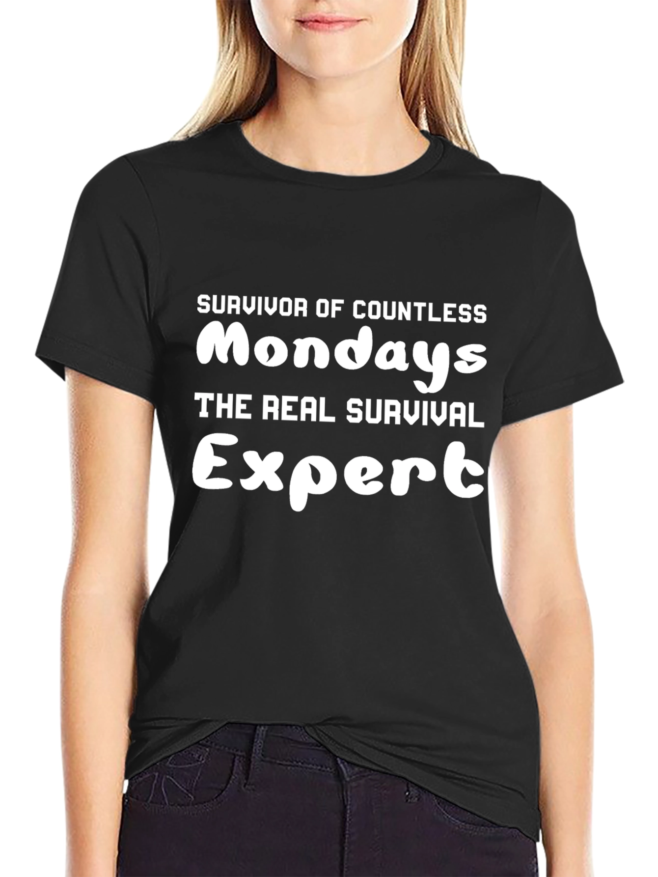 Survivor of Countless Mondays Funny Black T-Shirt