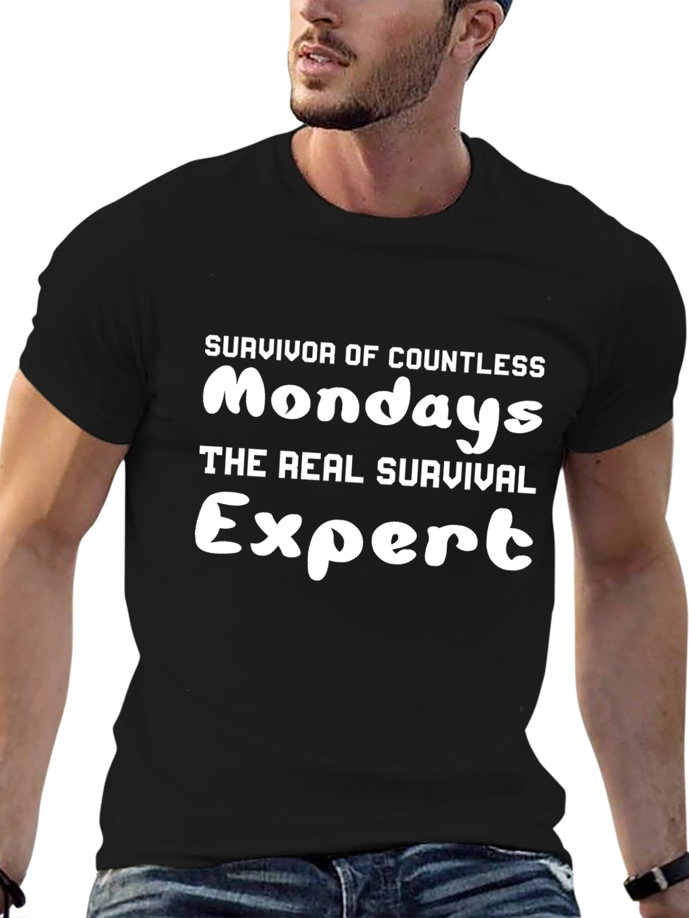 Survivor of Countless Mondays Funny Black T-Shirt