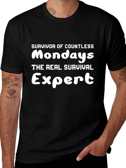 Survivor of Countless Mondays Funny Black T-Shirt