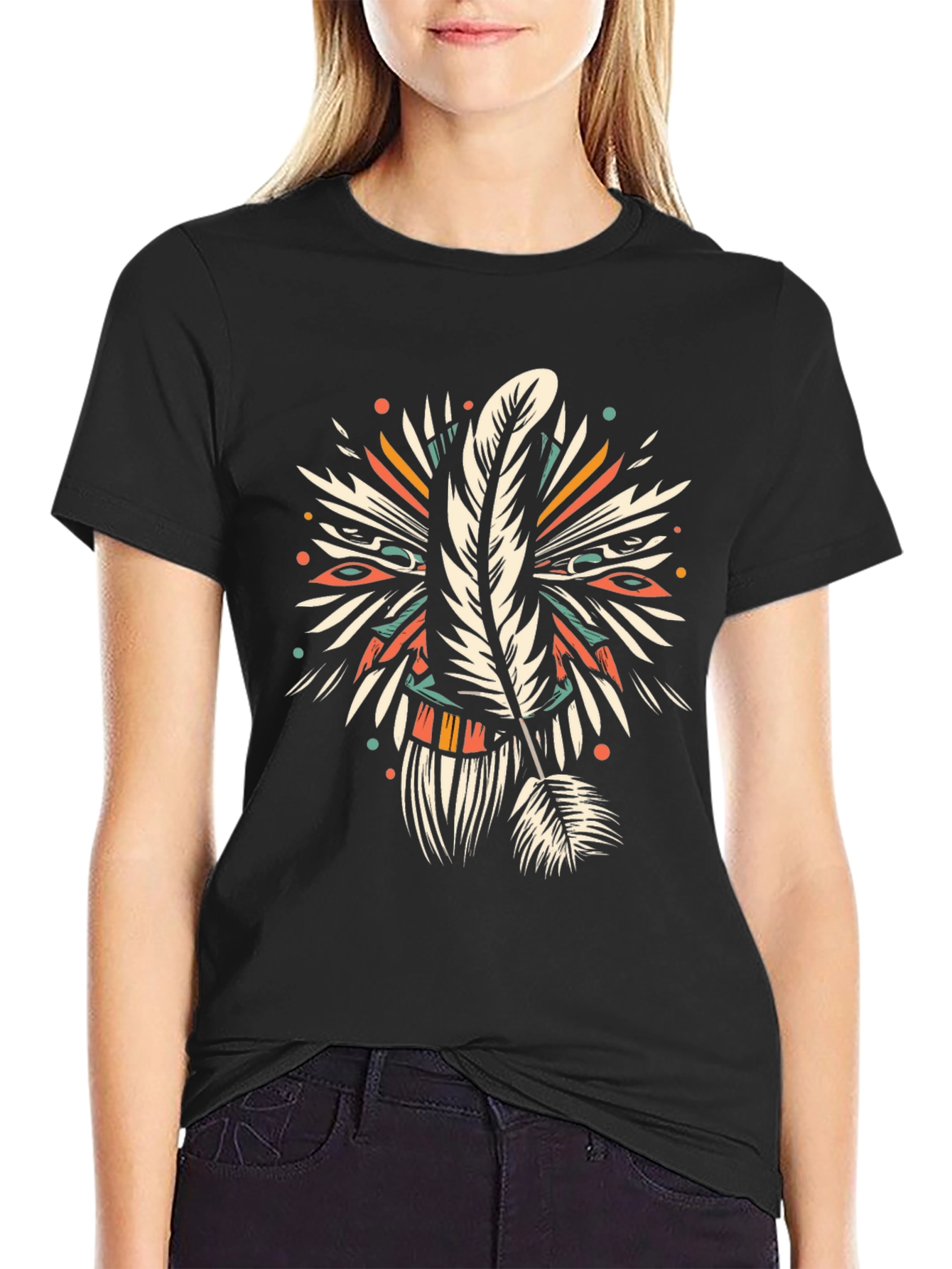 Feather Graphic T-Shirt - Unique Tribal Design