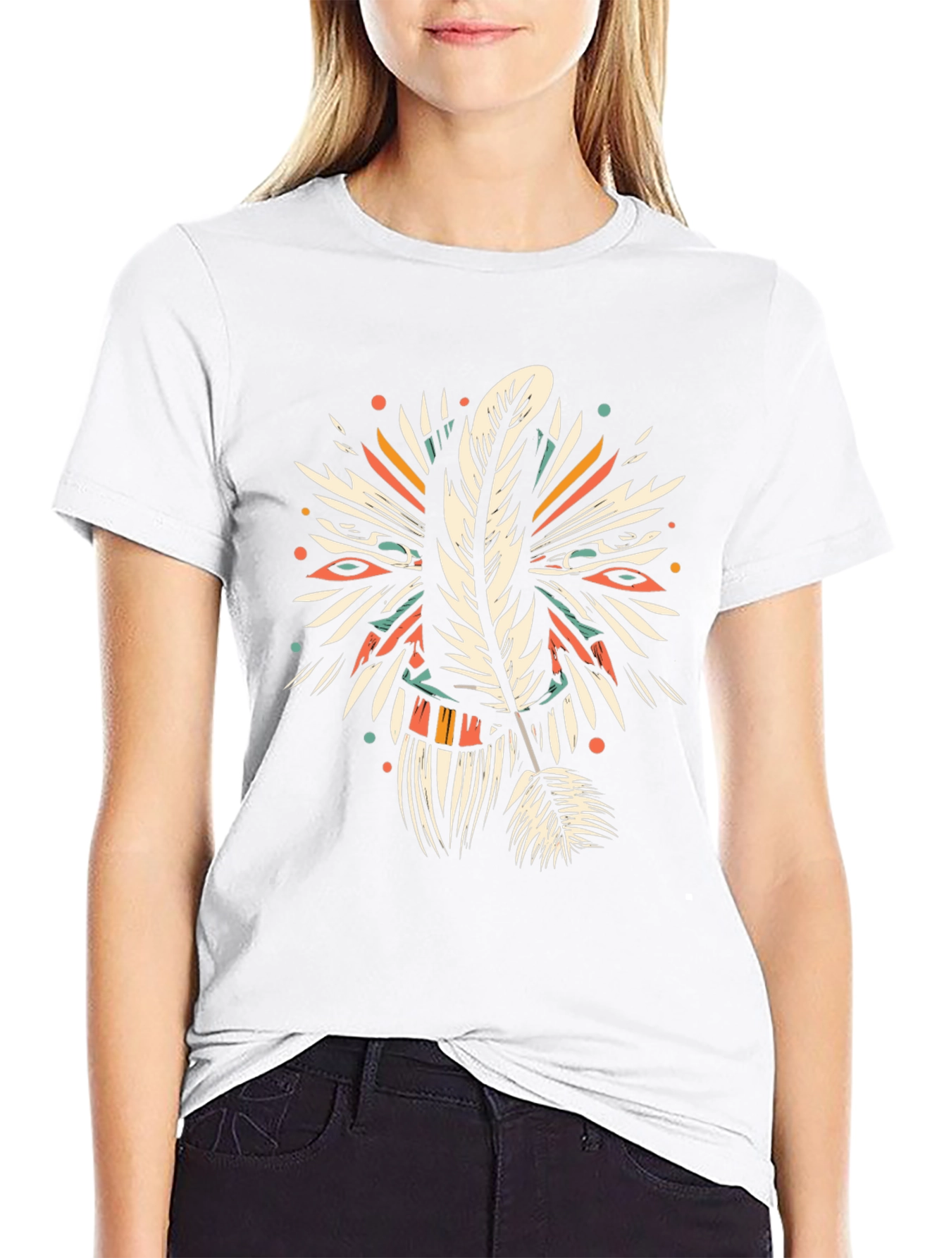 Feather Graphic T-Shirt - Unique Tribal Design