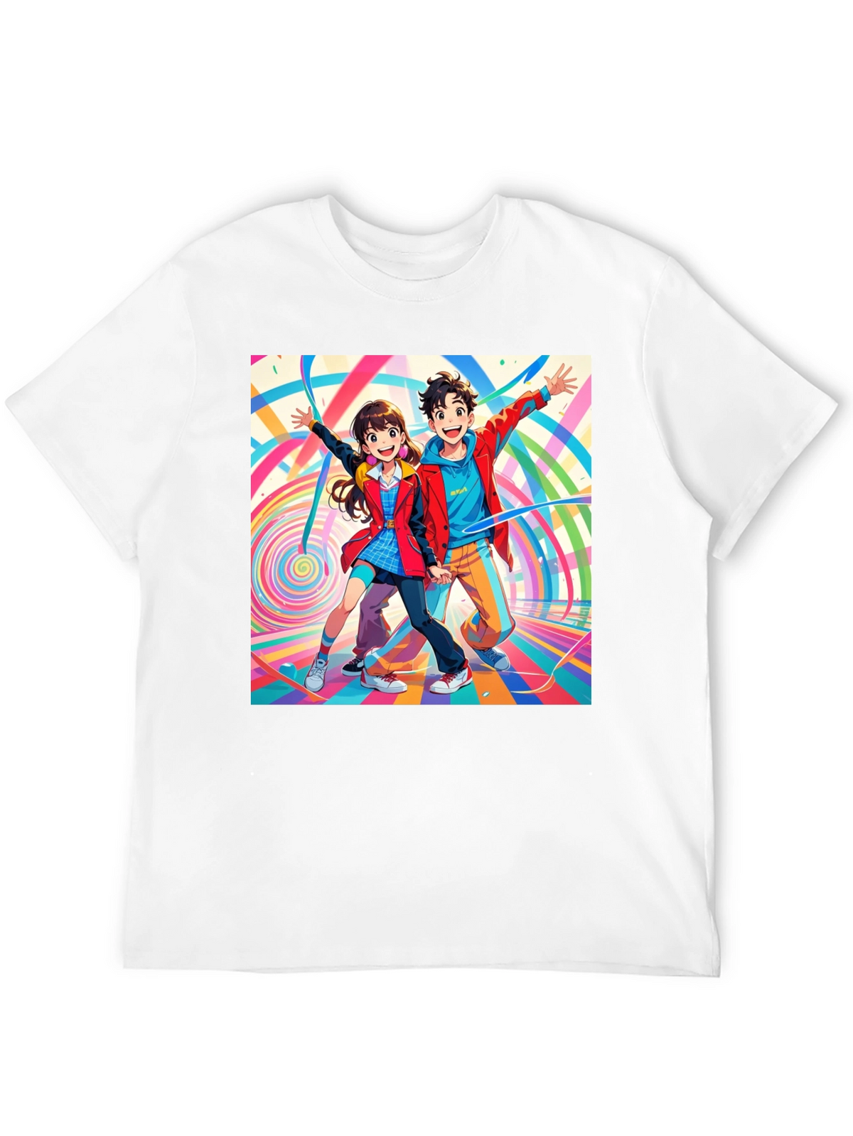 Anime Couple Graphic Print Black T-Shirt