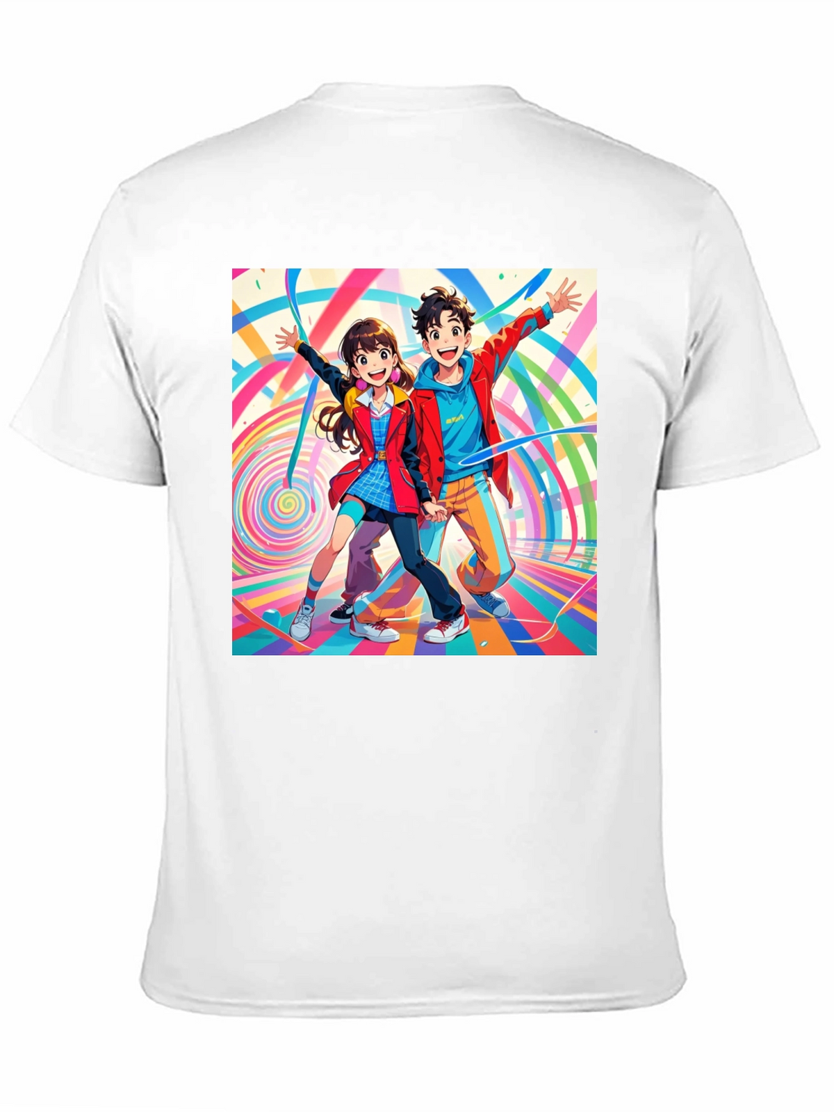 Anime Couple Graphic Print Black T-Shirt