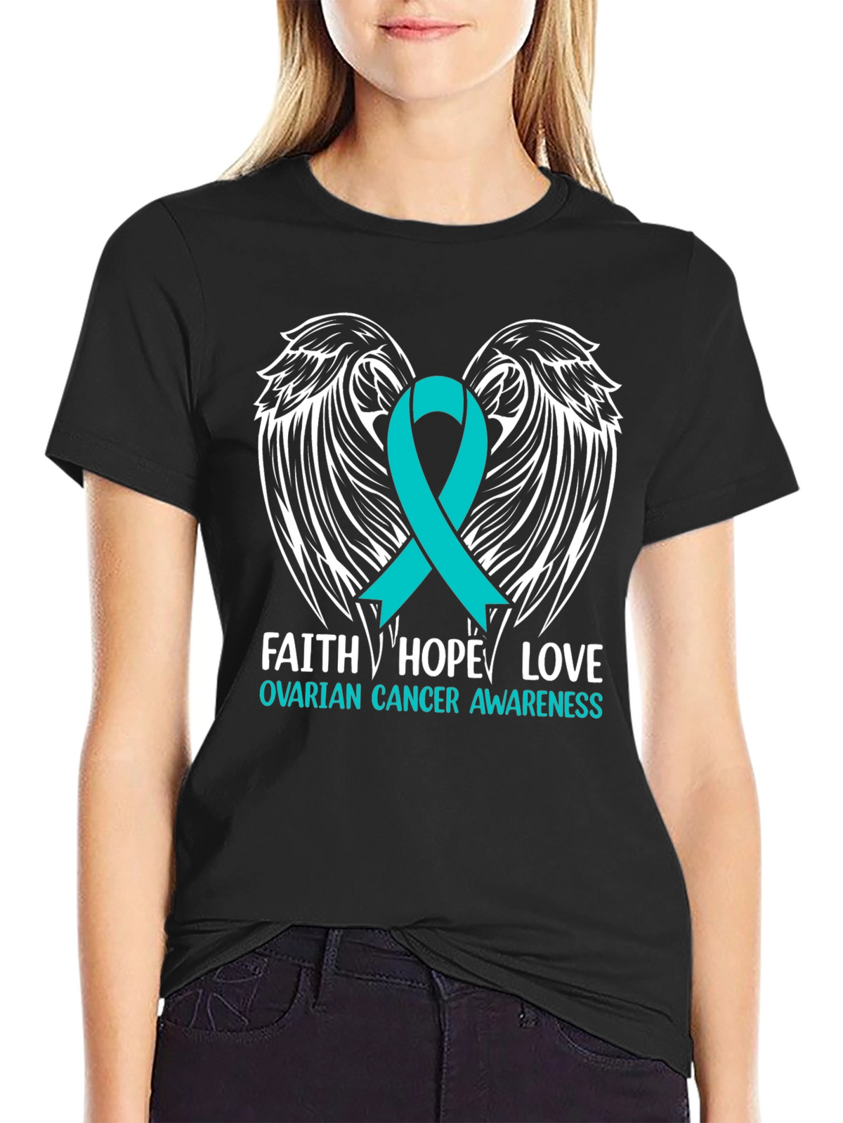 Ovarian Cancer Awareness T-Shirt - Faith Hope Love