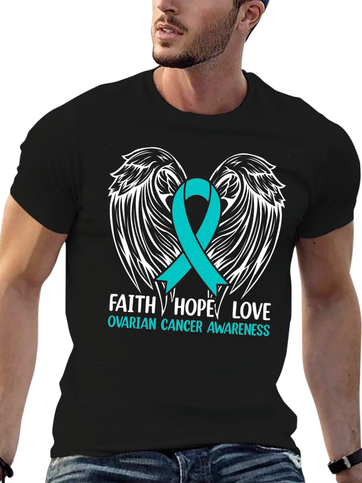 Ovarian Cancer Awareness T-Shirt - Faith Hope Love