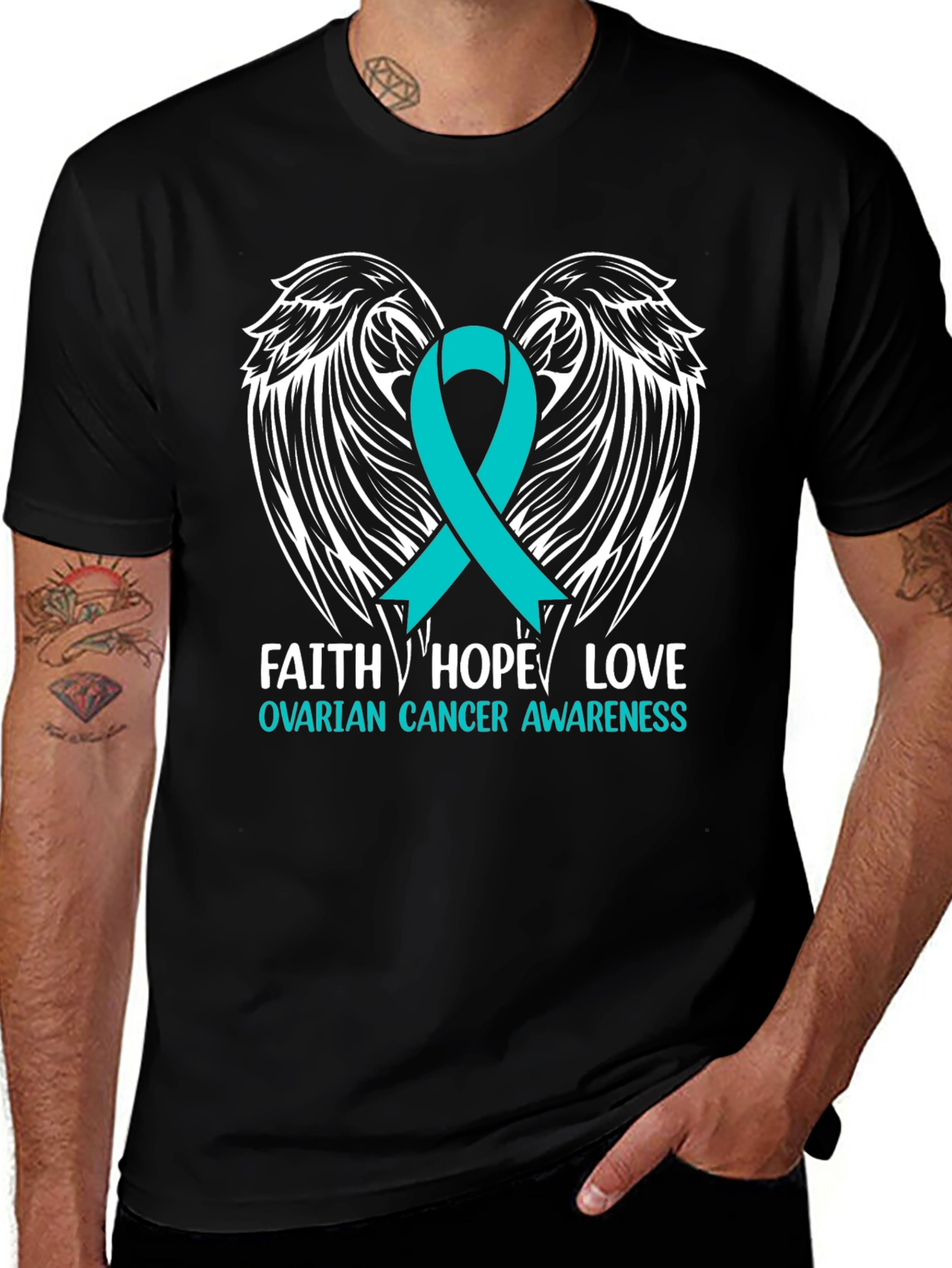 Ovarian Cancer Awareness T-Shirt - Faith Hope Love