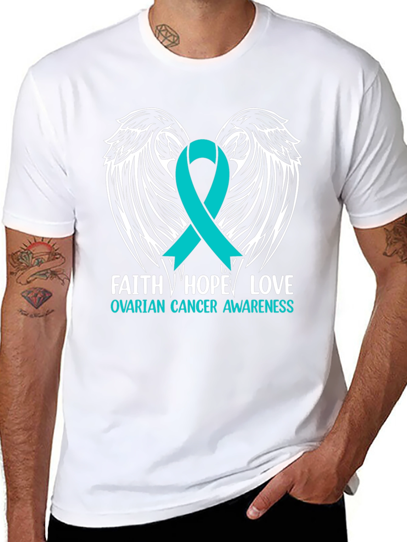Ovarian Cancer Awareness T-Shirt - Faith Hope Love
