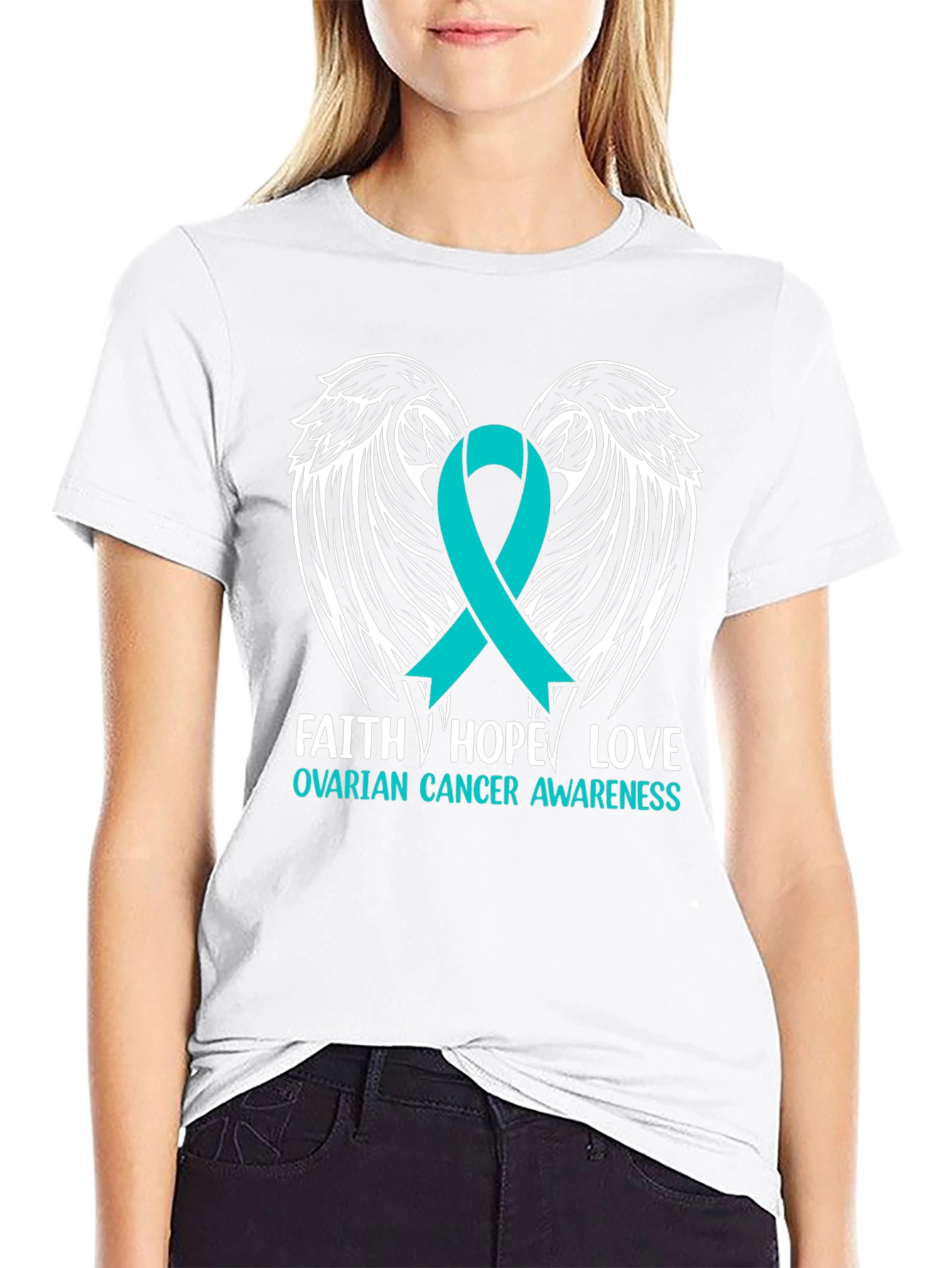 Ovarian Cancer Awareness T-Shirt - Faith Hope Love