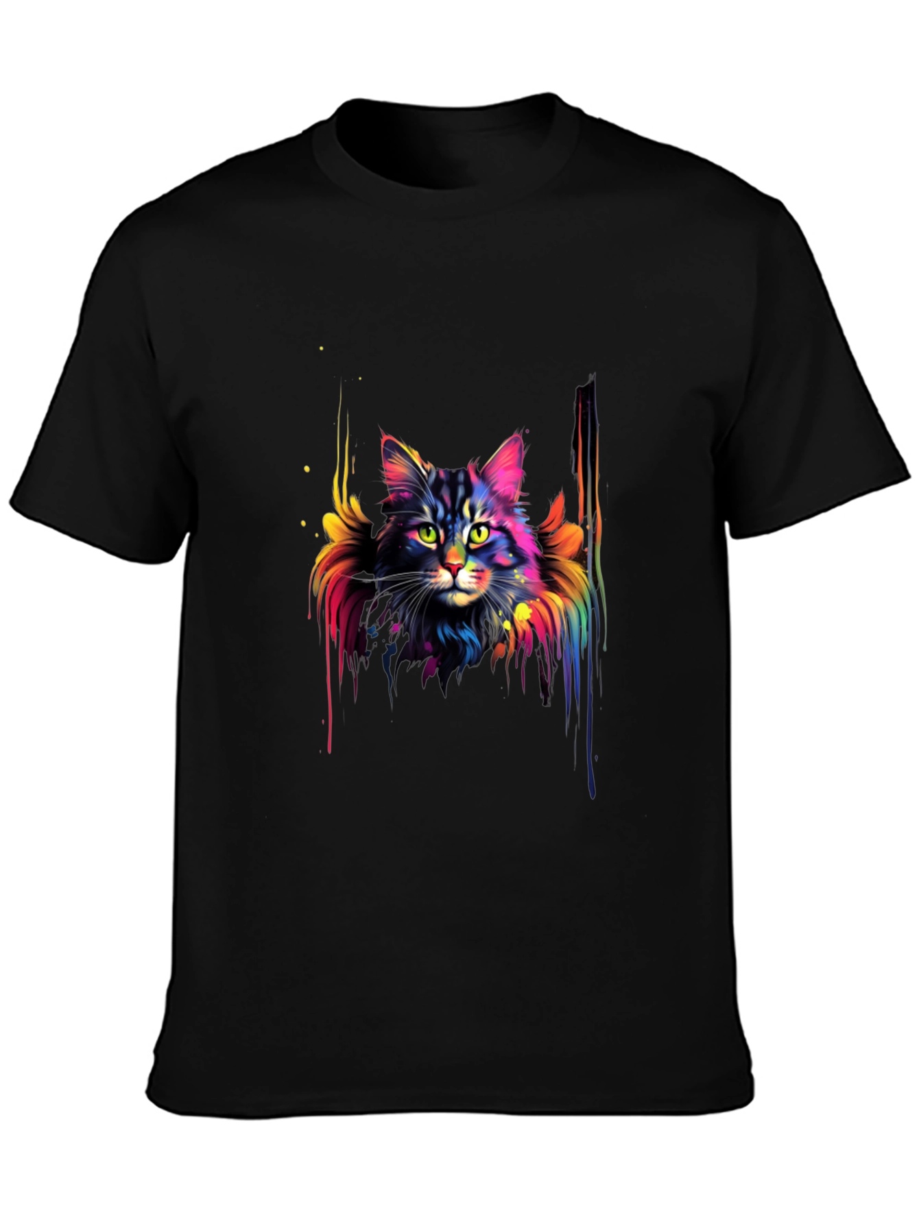 Rainbow Cat Graphic Black T-Shirt