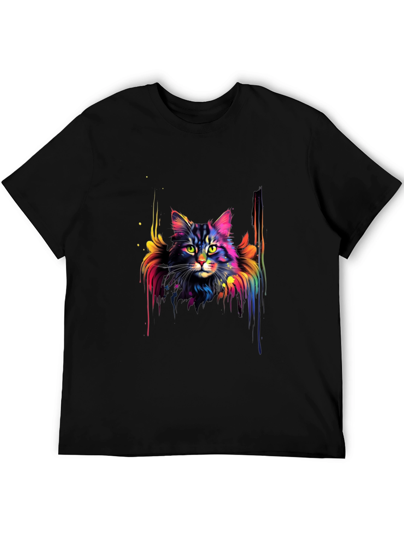 Rainbow Cat Graphic Black T-Shirt