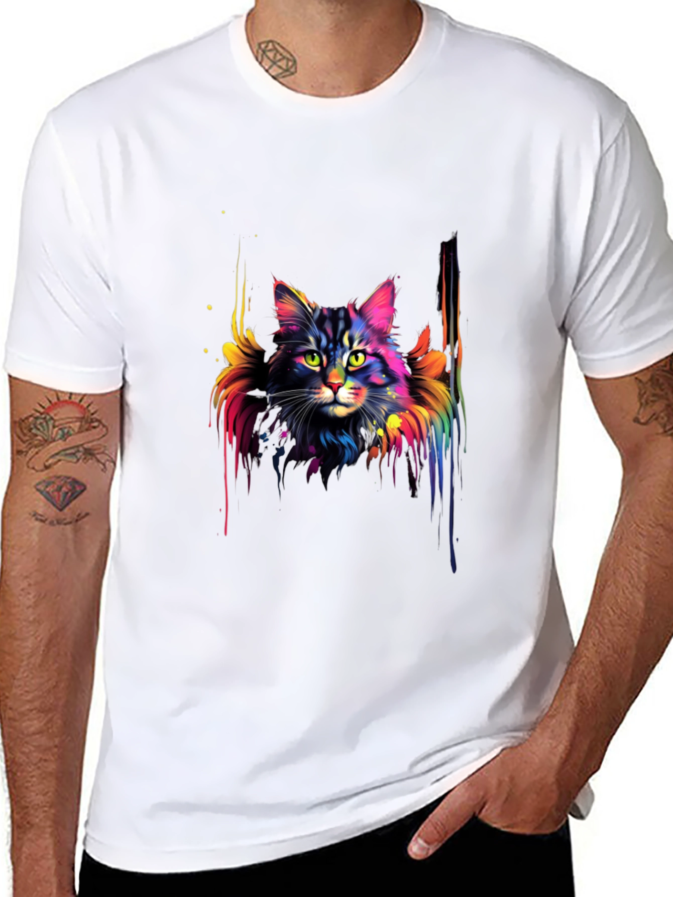Rainbow Cat Graphic Black T-Shirt
