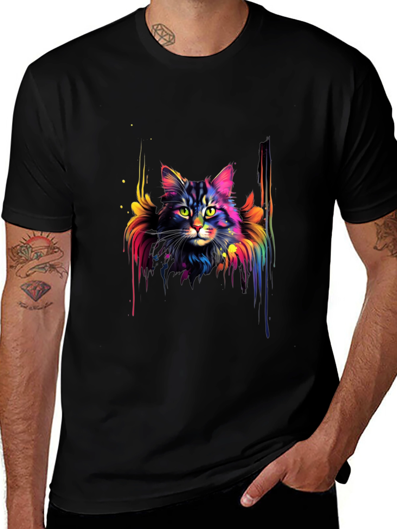 Rainbow Cat Graphic Black T-Shirt