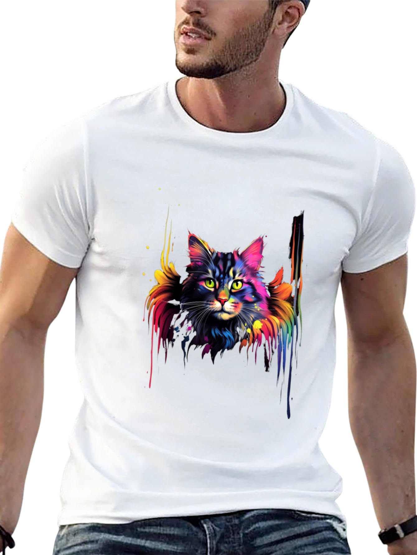 Rainbow Cat Graphic Black T-Shirt