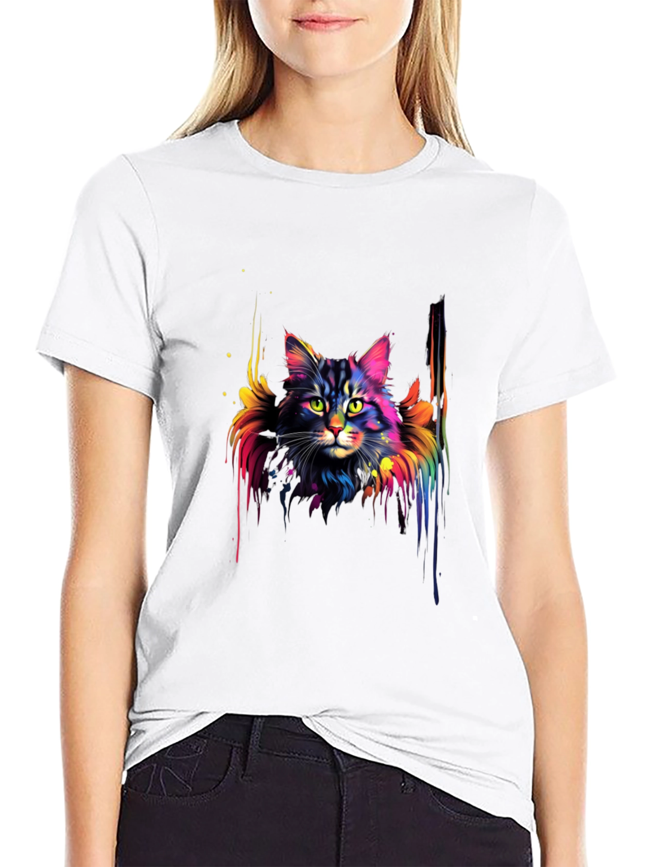 Rainbow Cat Graphic Black T-Shirt
