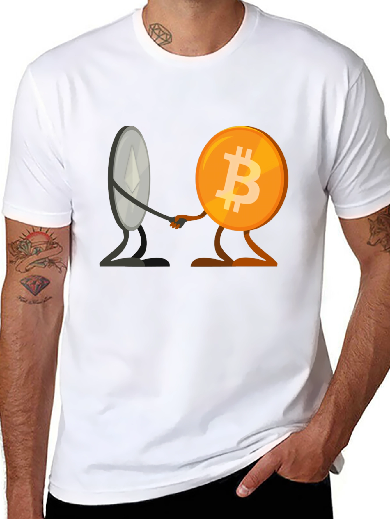 Crypto Collaboration T-Shirt - Bitcoin & Ethereum Unite!