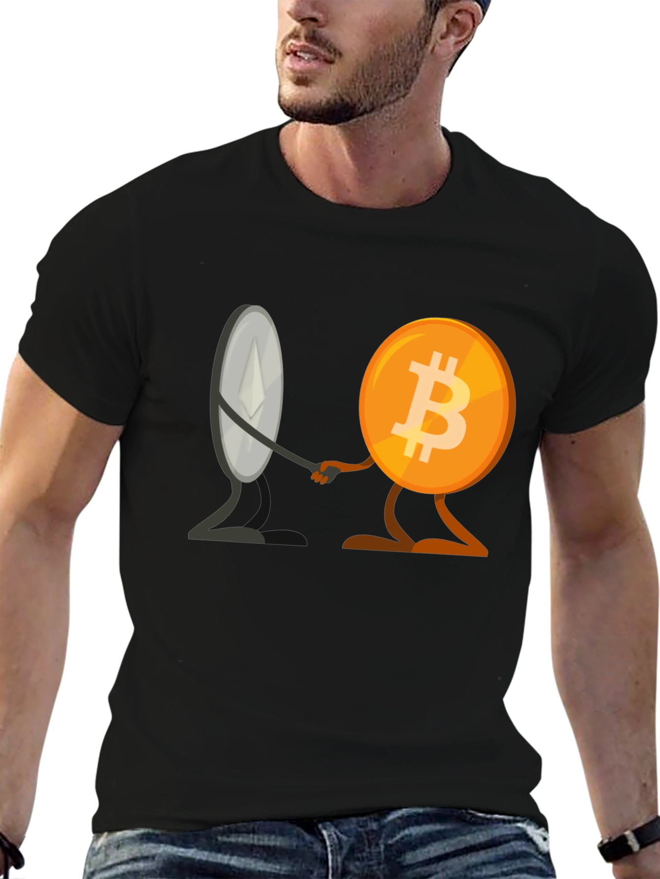 Crypto Collaboration T-Shirt - Bitcoin & Ethereum Unite!